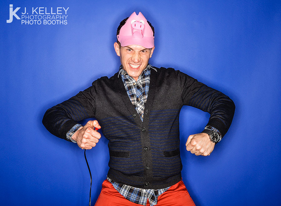 Pig visor prop in a photo booth at a party in St. Louis