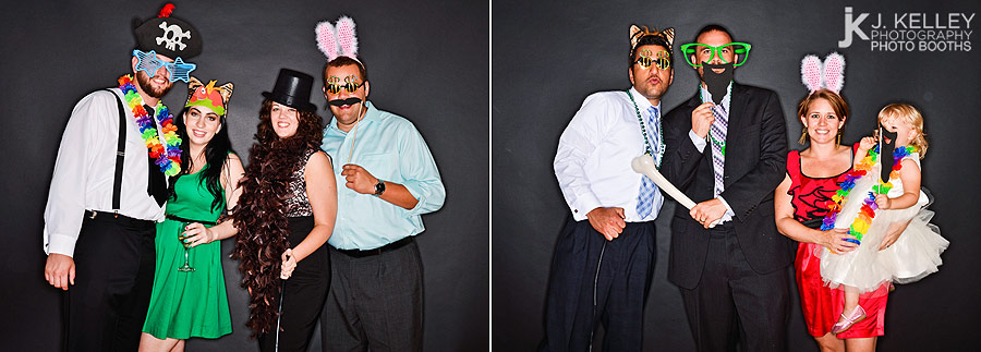 Columbia, Missouri wedding reception photo booth rental with props on a stick and custom background color