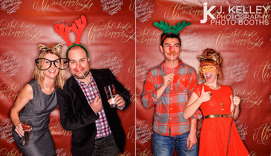Holiday Party photo booth props antlers and red nose on a stick